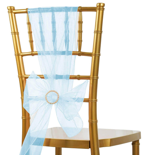5 Pack Organza Chair Sashes Serenity Blue - Reusable Sheer Chair Bows 6"x108" - NestOCart