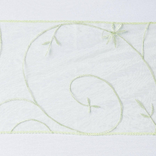 5 Pack Organza Chair Sashes with Satin Leaf Embroidery Apple Green - Reusable Sheer Design 7"x108" - NestOCart