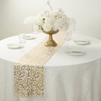 5 Pack Organza Mesh 11"x108" Table Runner Rolls White with Gold Foil Leaf Vines - Disposable Stylish & Chic Table Decor - Bell Racket Store