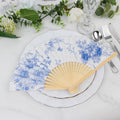 5 - Pack Paper Folding Fans Party Favors in White & Blue French Toile Pattern, Handheld Fans with Bamboo Frame - Bell Racket Store
