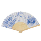 5 - Pack Paper Folding Fans Party Favors in White & Blue French Toile Pattern, Handheld Fans with Bamboo Frame - Bell Racket Store