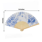 5 - Pack Paper Folding Fans Party Favors in White & Blue French Toile Pattern, Handheld Fans with Bamboo Frame - Bell Racket Store