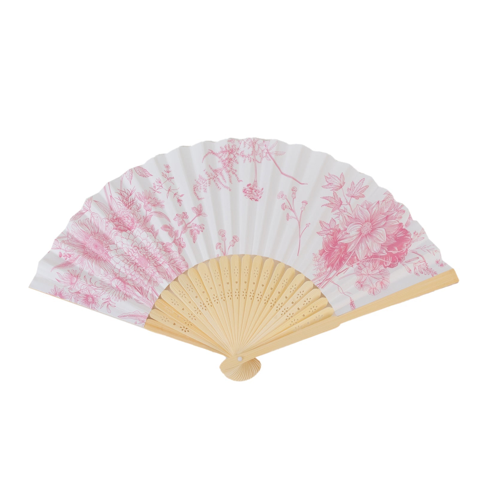 5 - Pack Paper Folding Fans Party Favors in White & Pink French Toile Pattern, Handheld Fans with Bamboo Frame - Bell Racket Store