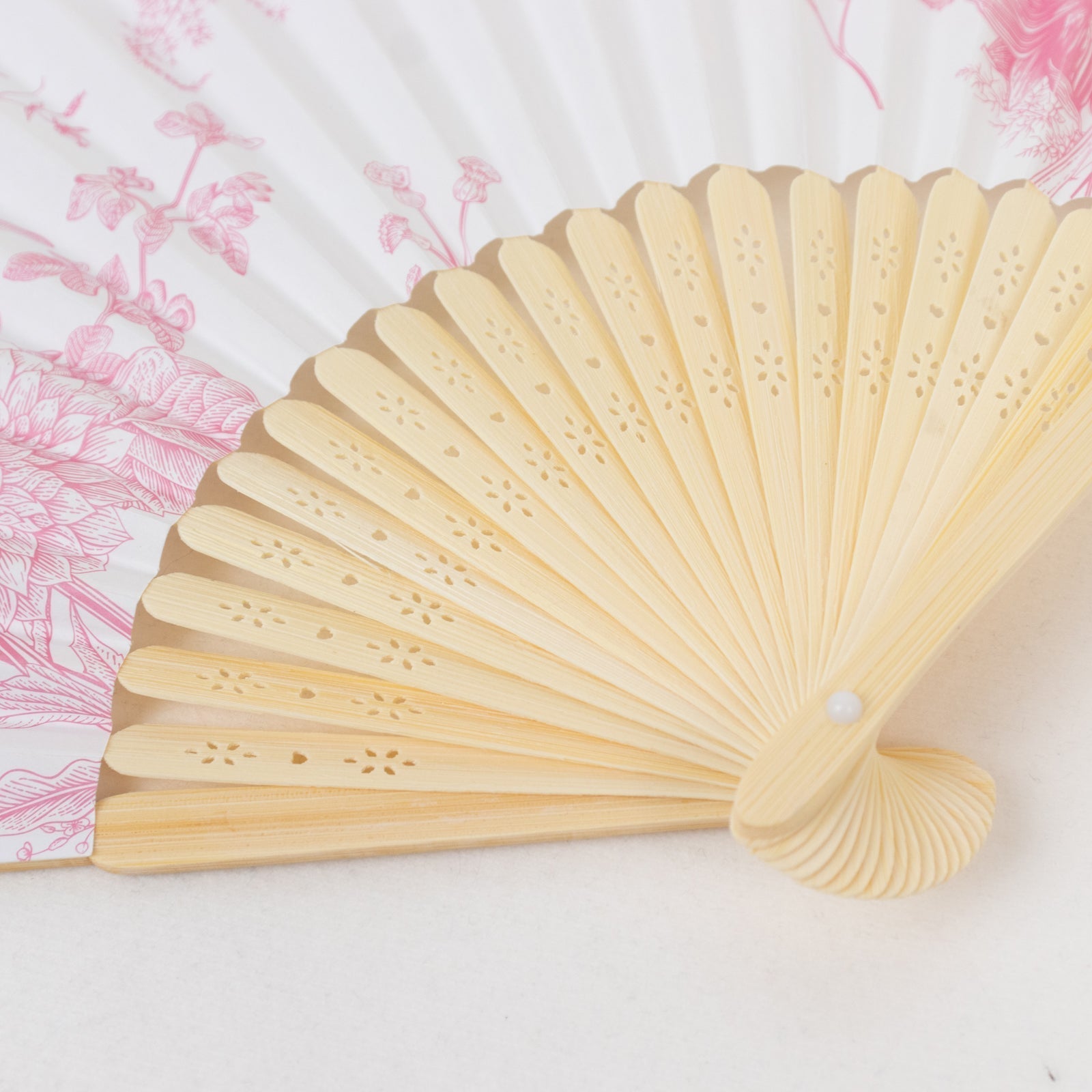 5 - Pack Paper Folding Fans Party Favors in White & Pink French Toile Pattern, Handheld Fans with Bamboo Frame - Bell Racket Store