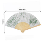 5 - Pack Paper Folding Fans Party Favors in White & Sage Green French Toile Pattern, Handheld Fans with Bamboo Frame - Bell Racket Store