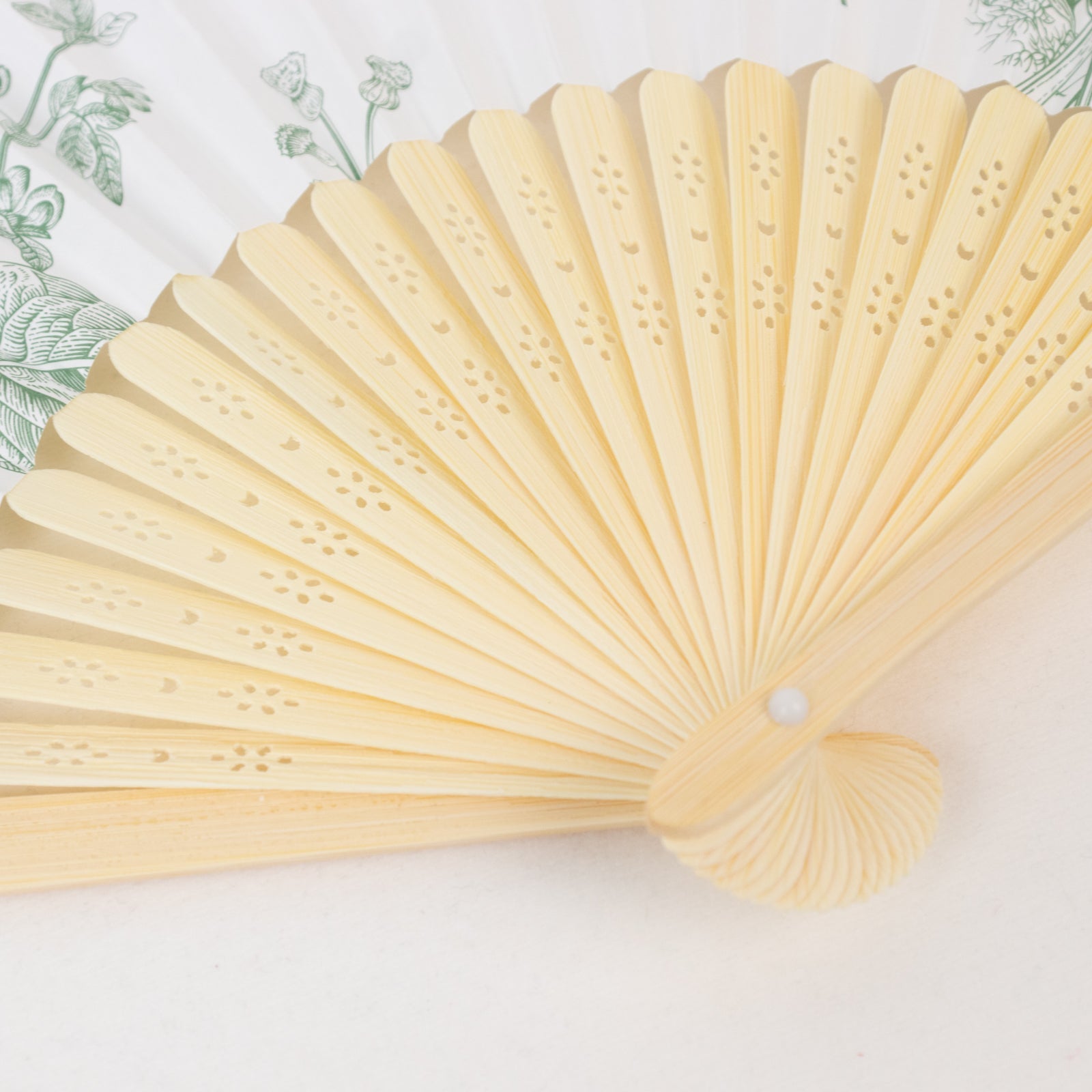5 - Pack Paper Folding Fans Party Favors in White & Sage Green French Toile Pattern, Handheld Fans with Bamboo Frame - Bell Racket Store
