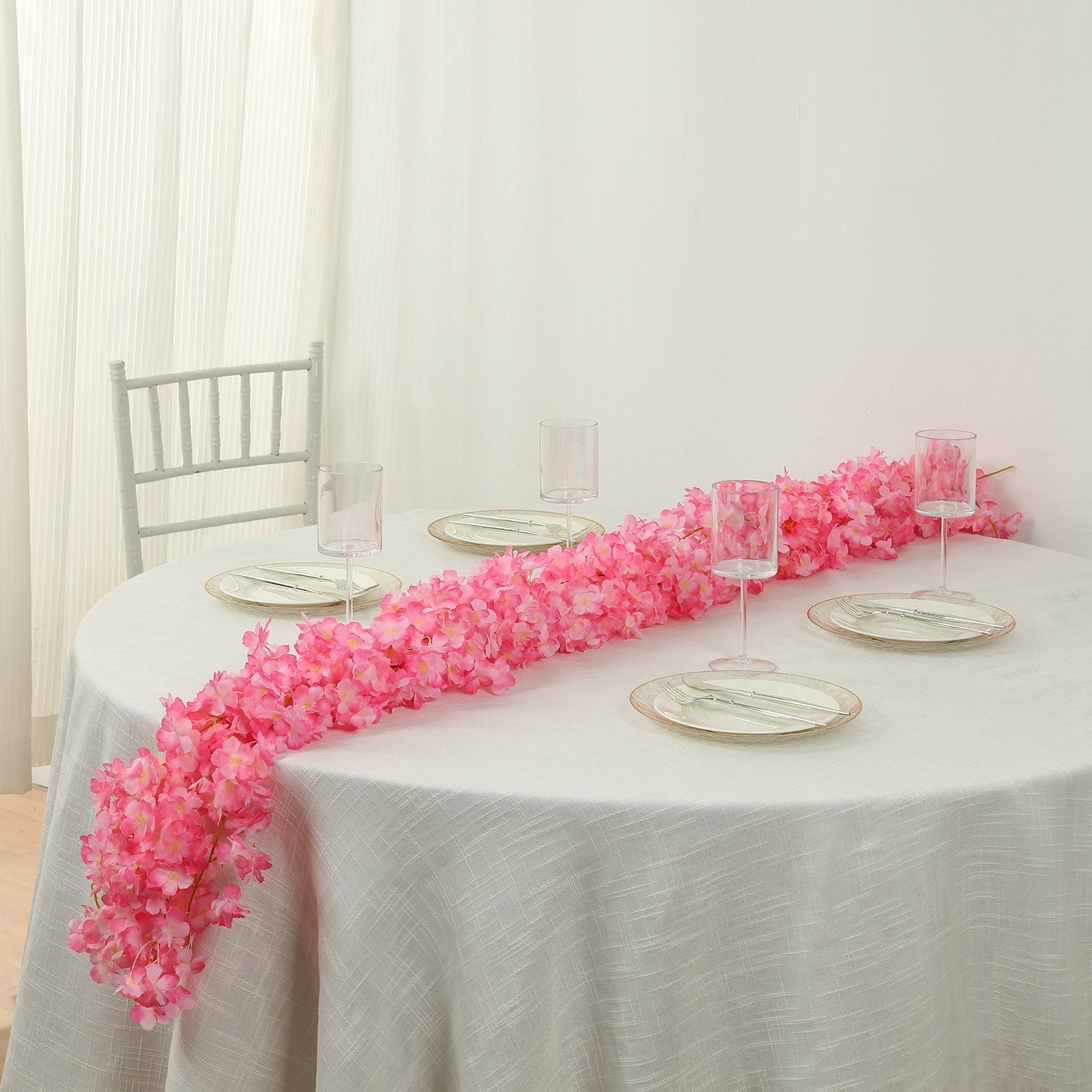5 Pack Pink Artificial Cherry Blossom Floral Garland, 6ft Silk Flower Hanging Vines - Bell Racket Store