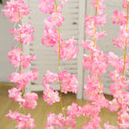 5 Pack Pink Artificial Cherry Blossom Floral Garland, 6ft Silk Flower Hanging Vines - Bell Racket Store