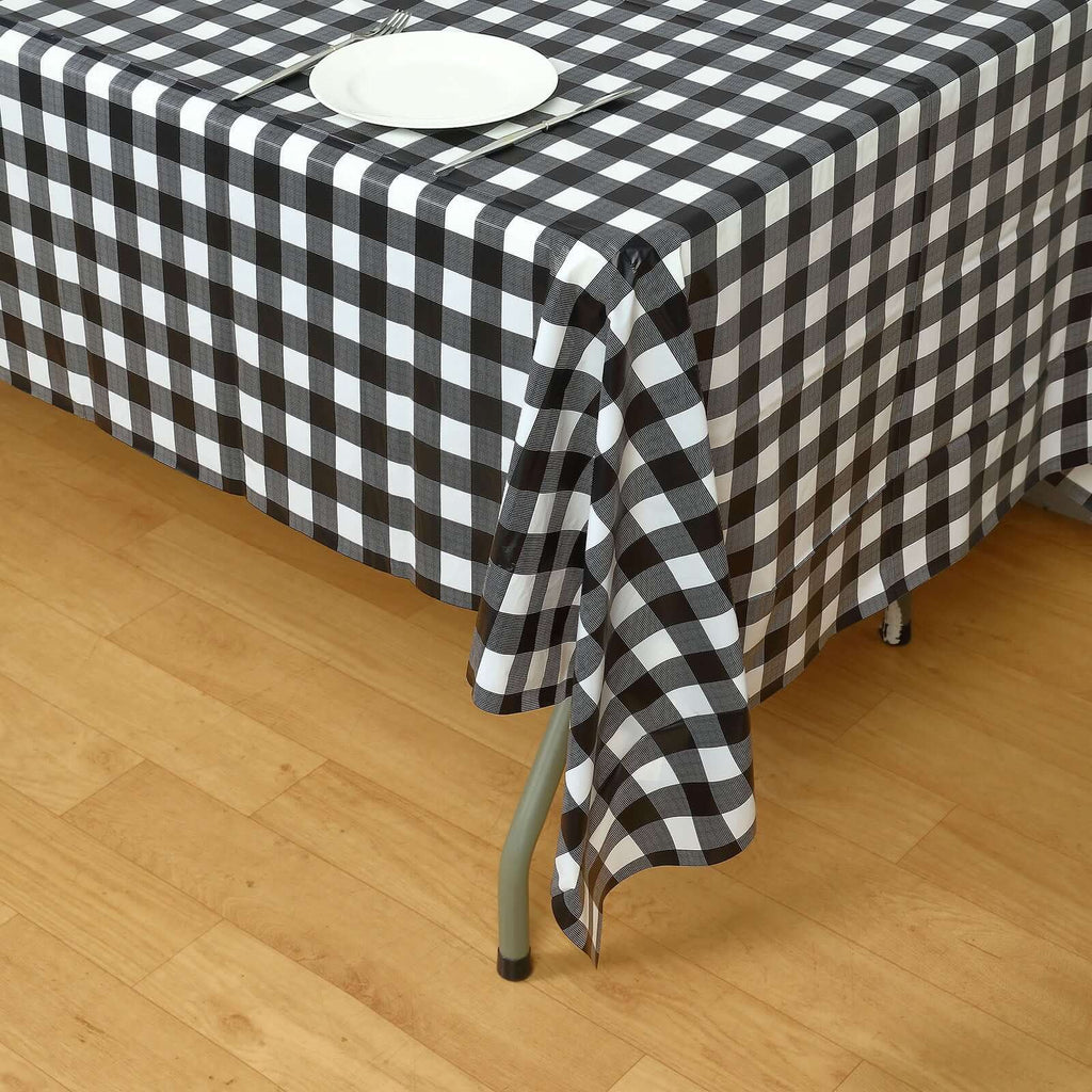 5 - Pack Plastic Table Covers Black Checkered Rectangle - Durable PVC Disposable Covers for Events 54"x108" - Bell Racket Store