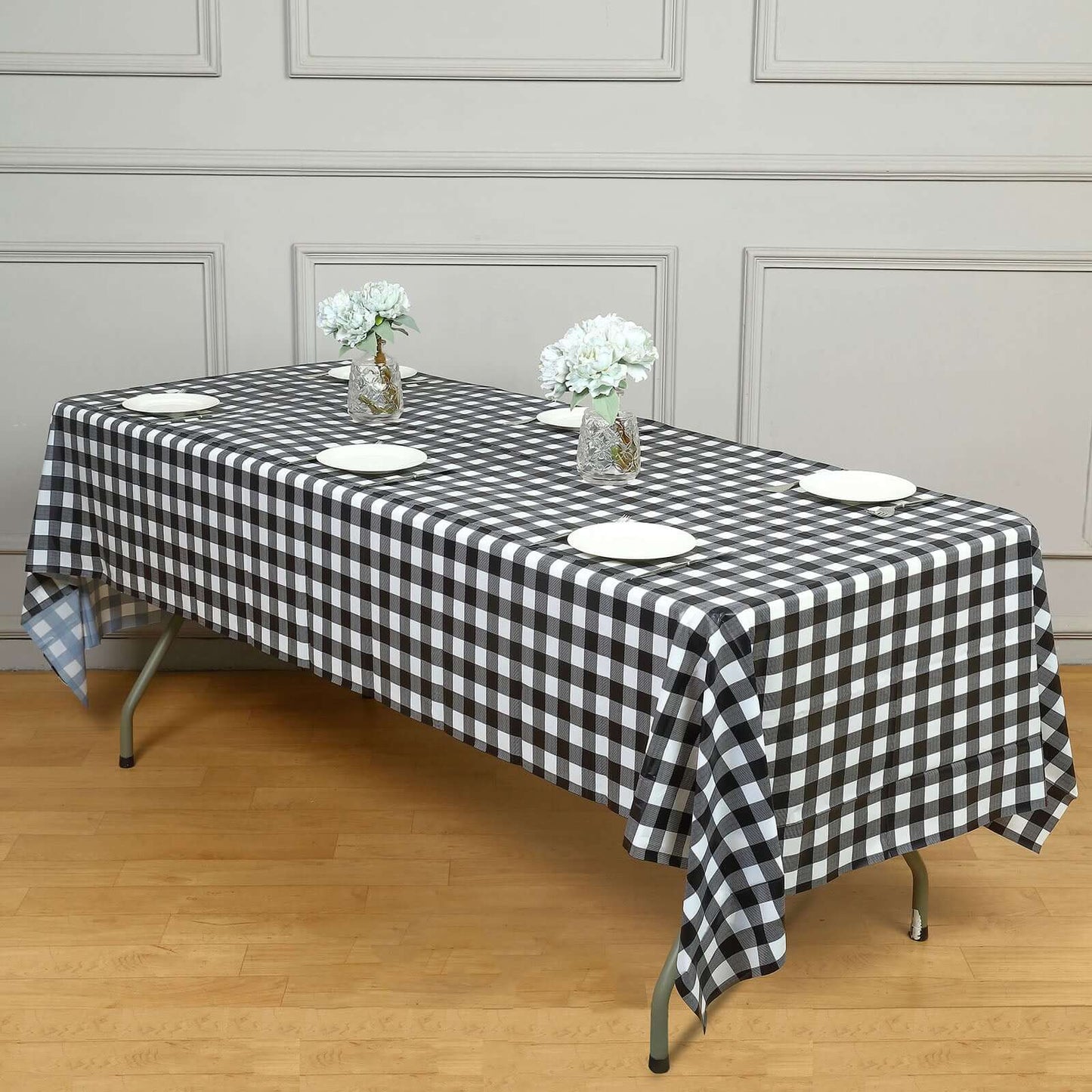 5 - Pack Plastic Table Covers Black Checkered Rectangle - Durable PVC Disposable Covers for Events 54"x108" - Bell Racket Store