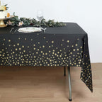 5 - Pack Plastic Table Covers Black Rectangle with Gold Stars - Decorative PVC Disposable Tablecloths 54"x108" - Bell Racket Store