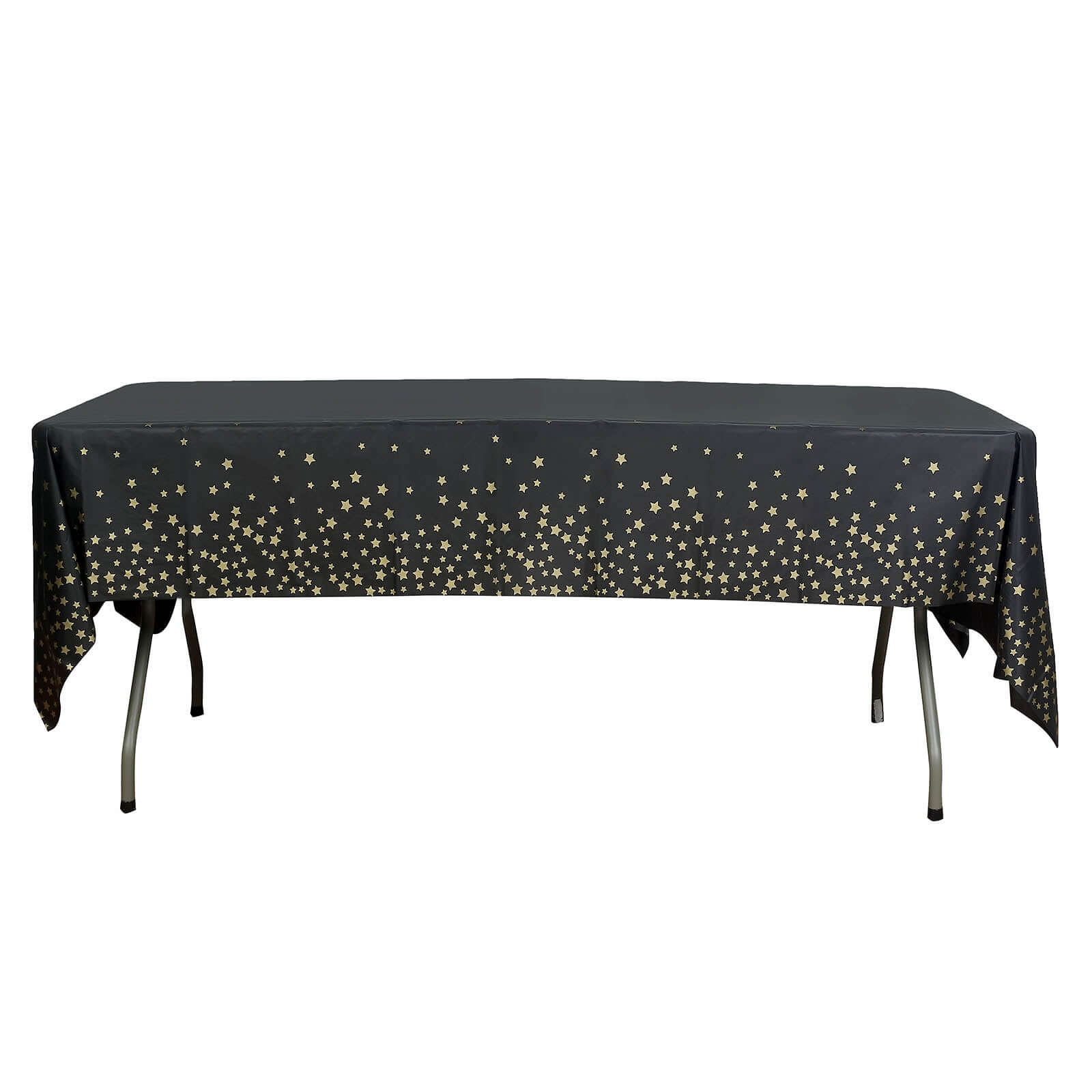 5 - Pack Plastic Table Covers Black Rectangle with Gold Stars - Decorative PVC Disposable Tablecloths 54"x108" - Bell Racket Store