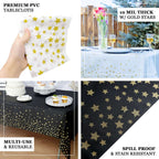 5 - Pack Plastic Table Covers Black Rectangle with Gold Stars - Decorative PVC Disposable Tablecloths 54"x108" - Bell Racket Store