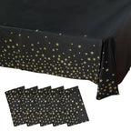 5 - Pack Plastic Table Covers Black Rectangle with Gold Stars - Decorative PVC Disposable Tablecloths 54"x108" - Bell Racket Store