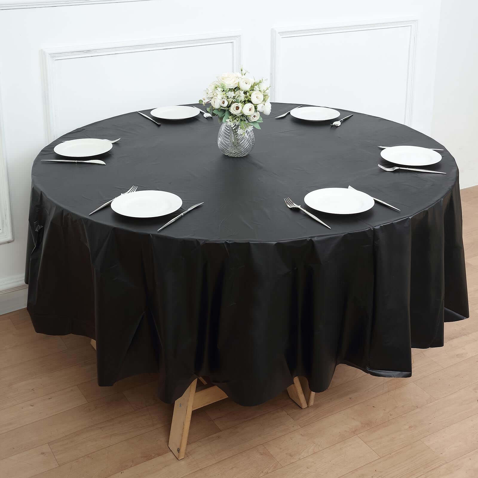 5 - Pack Plastic Table Covers Black Round - Durable PVC Disposable Tablecloths for Events 84" - Bell Racket Store