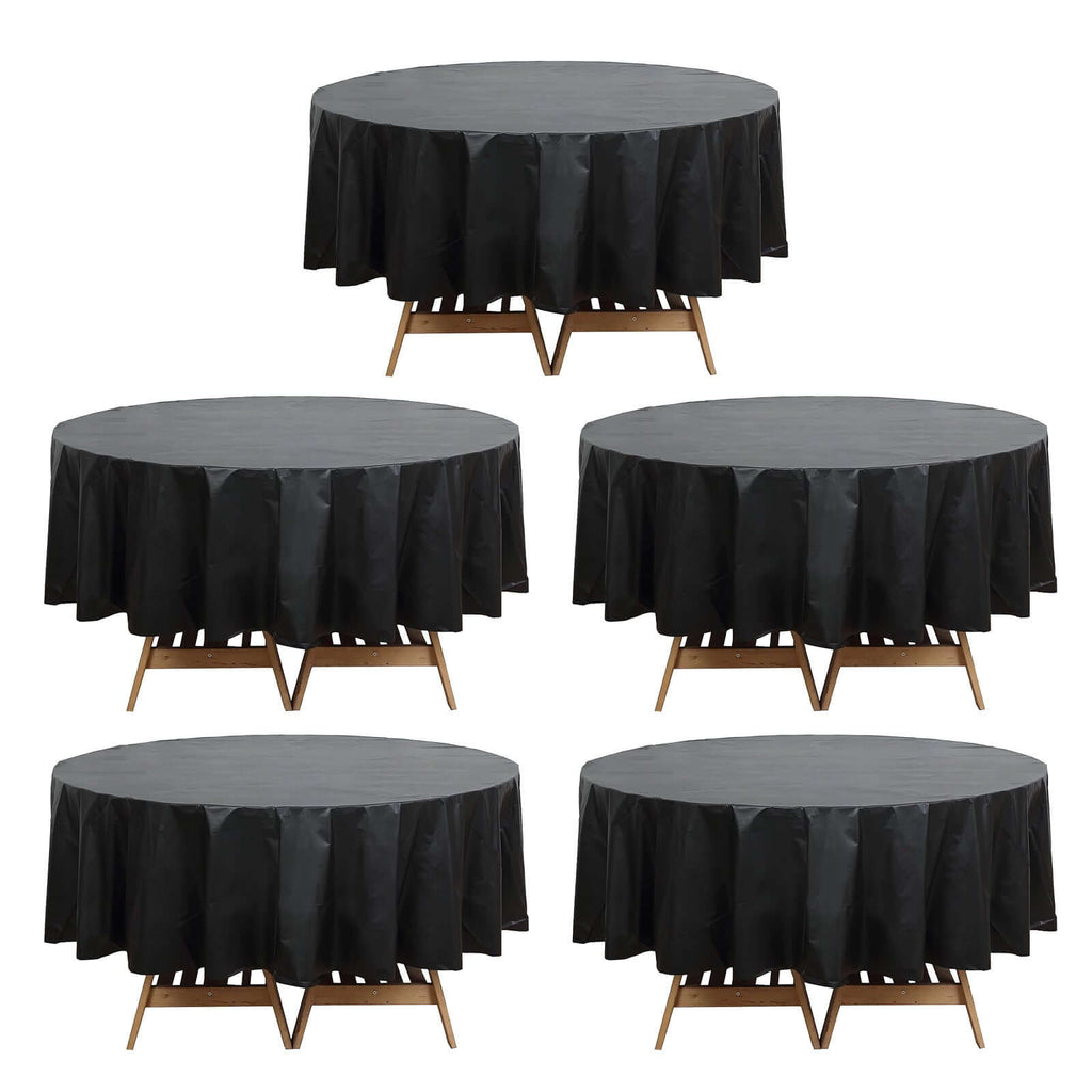 5 - Pack Plastic Table Covers Black Round - Durable PVC Disposable Tablecloths for Events 84" - Bell Racket Store