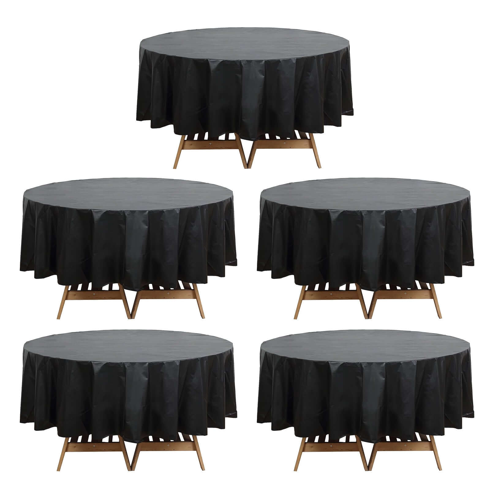 5 - Pack Plastic Table Covers Black Round - Durable PVC Disposable Tablecloths for Events 84" - Bell Racket Store