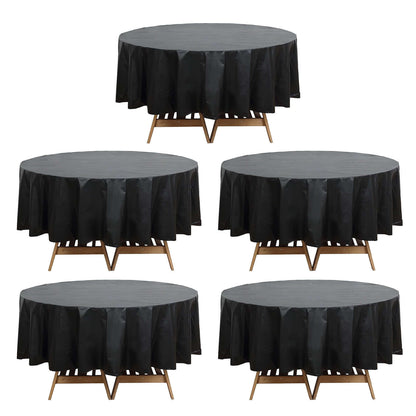 5 - Pack Plastic Table Covers Black Round - Durable PVC Disposable Tablecloths for Events 84" - Bell Racket Store