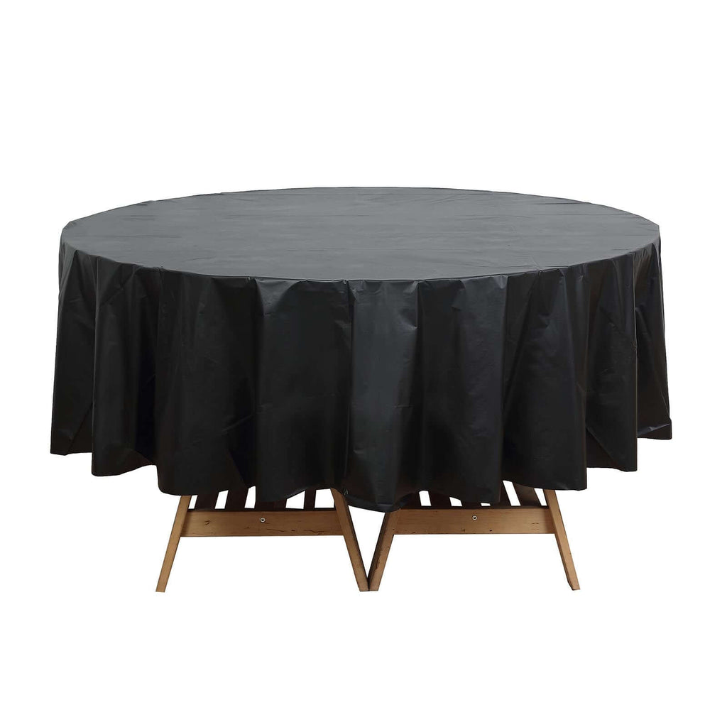 5 - Pack Plastic Table Covers Black Round - Durable PVC Disposable Tablecloths for Events 84" - Bell Racket Store