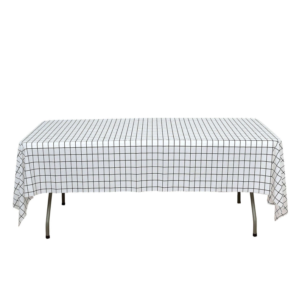 5 - Pack Plastic Table Covers Black/White Grid Rectangle - Durable Checkered PVC Disposable Tablecloths 54"x108" - Bell Racket Store