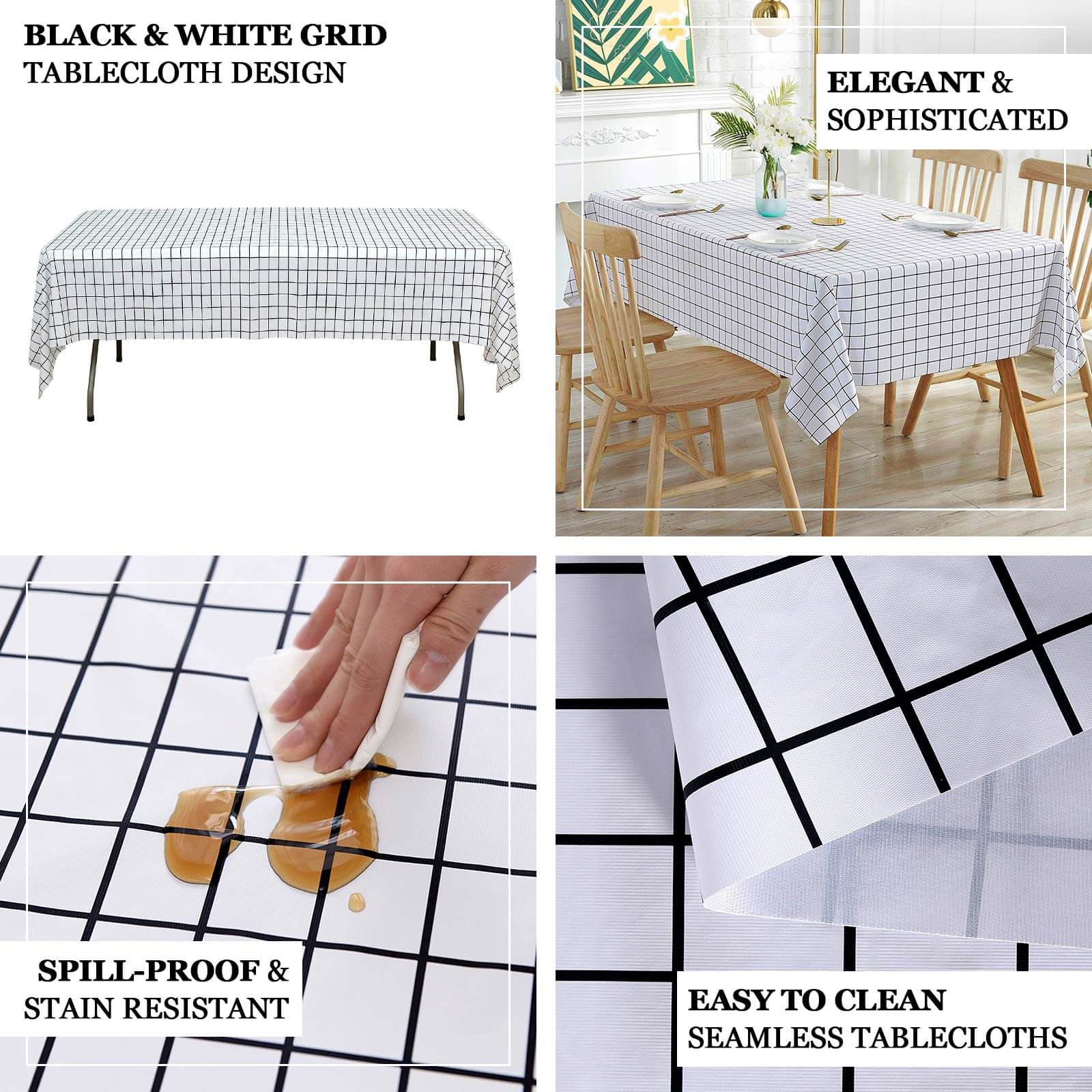 5 - Pack Plastic Table Covers Black/White Grid Rectangle - Durable Checkered PVC Disposable Tablecloths 54"x108" - Bell Racket Store