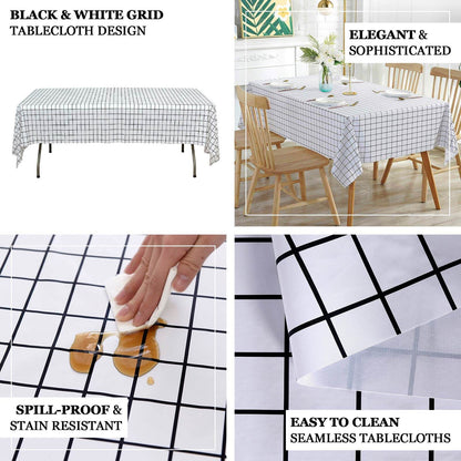 5 - Pack Plastic Table Covers Black/White Grid Rectangle - Durable Checkered PVC Disposable Tablecloths 54"x108" - Bell Racket Store