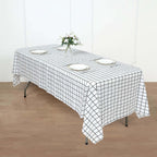 5 - Pack Plastic Table Covers Black/White Grid Rectangle - Durable Checkered PVC Disposable Tablecloths 54"x108" - Bell Racket Store