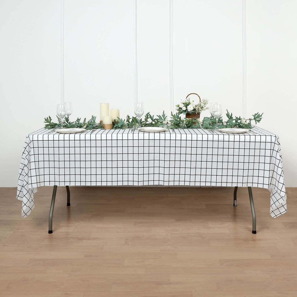 5 - Pack Plastic Table Covers Black/White Grid Rectangle - Durable Checkered PVC Disposable Tablecloths 54"x108" - Bell Racket Store