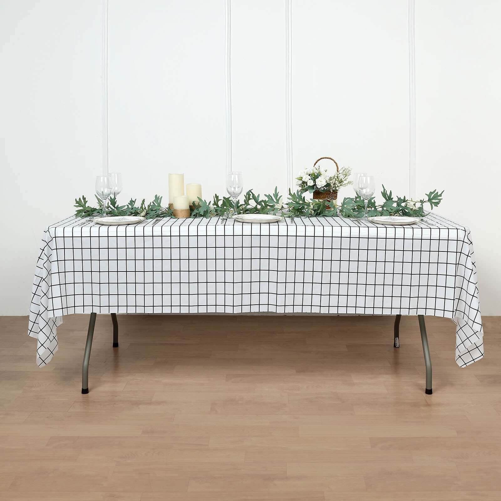 5 - Pack Plastic Table Covers Black/White Grid Rectangle - Durable Checkered PVC Disposable Tablecloths 54"x108" - Bell Racket Store