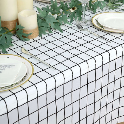 5 - Pack Plastic Table Covers Black/White Grid Rectangle - Durable Checkered PVC Disposable Tablecloths 54"x108" - Bell Racket Store