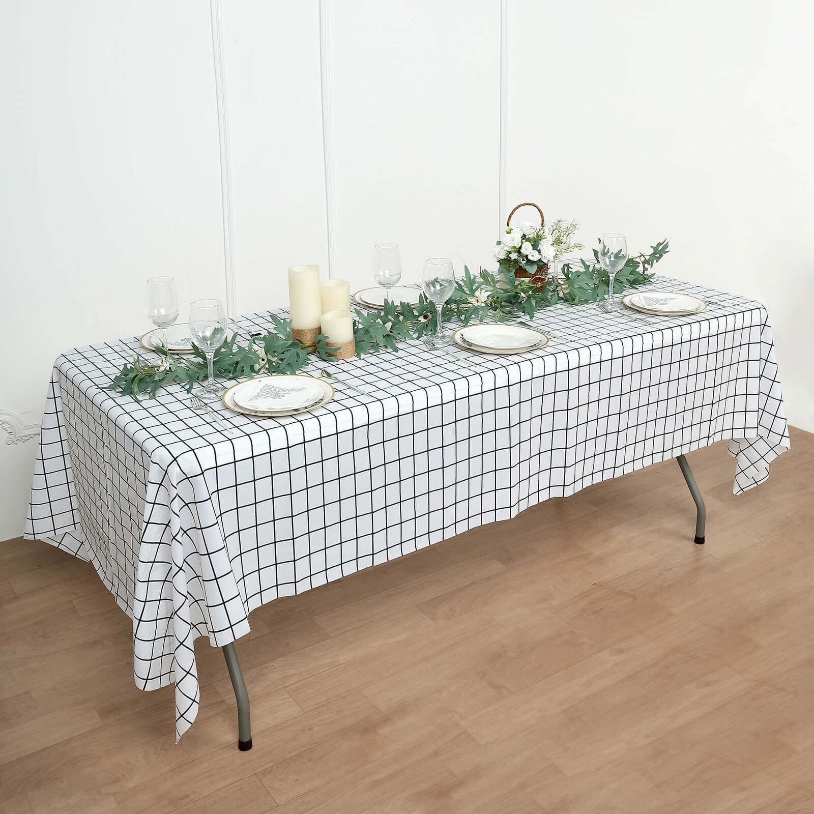 5 - Pack Plastic Table Covers Black/White Grid Rectangle - Durable Checkered PVC Disposable Tablecloths 54"x108" - Bell Racket Store