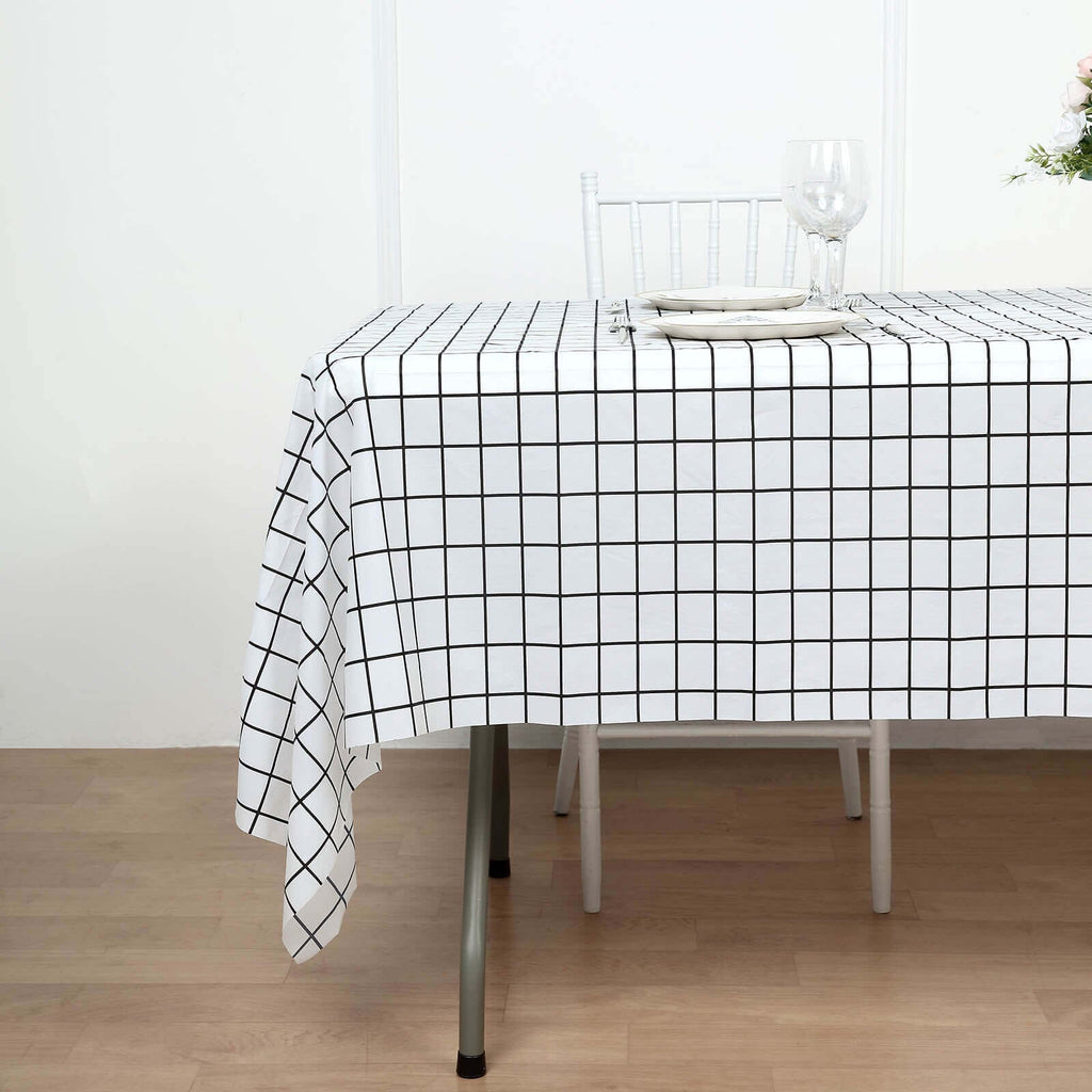 5 - Pack Plastic Table Covers Black/White Grid Rectangle - Durable Checkered PVC Disposable Tablecloths 54"x108" - Bell Racket Store