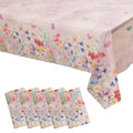 5 - Pack Plastic Table Covers Blush Rectangle with Butterfly Floral Print - Decorative PVC Disposable Covers 54"x108" - Bell Racket Store