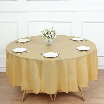5 - Pack Plastic Table Covers Gold Round - Durable PVC Disposable Tablecloths for Events 84" - Bell Racket Store
