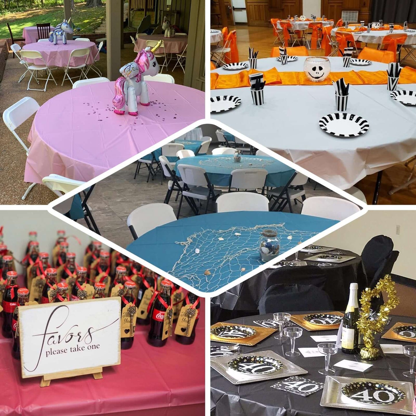 5 - Pack Plastic Table Covers Gold Round - Durable PVC Disposable Tablecloths for Events 84" - Bell Racket Store