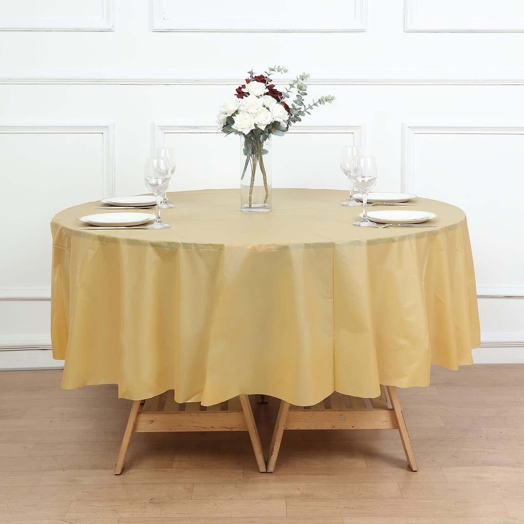 5 - Pack Plastic Table Covers Gold Round - Durable PVC Disposable Tablecloths for Events 84" - Bell Racket Store