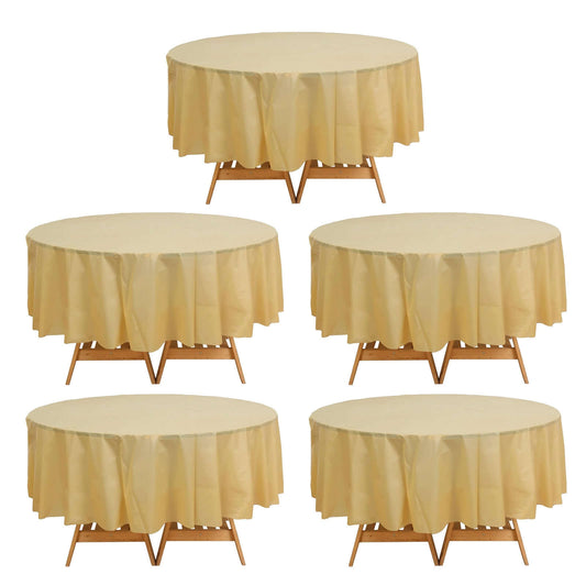 5 - Pack Plastic Table Covers Gold Round - Durable PVC Disposable Tablecloths for Events 84" - Bell Racket Store
