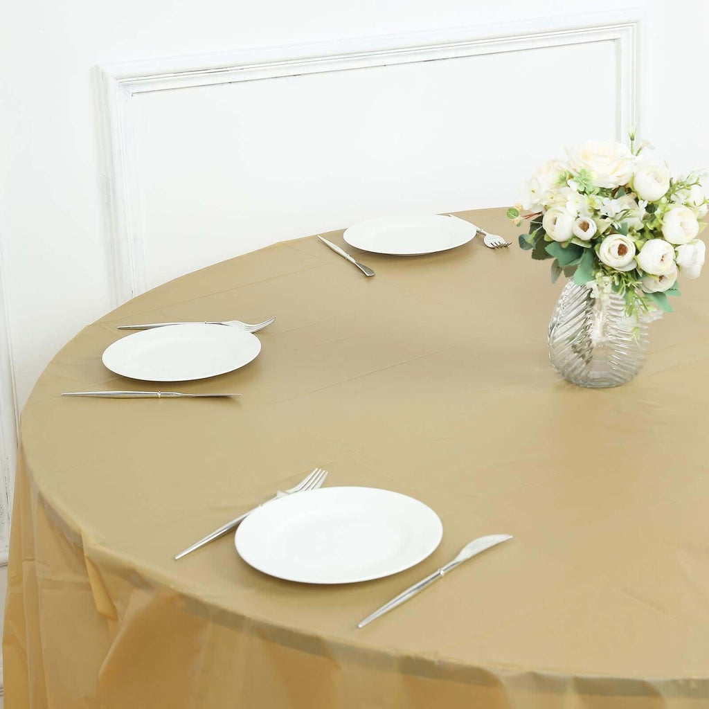 5 - Pack Plastic Table Covers Gold Round - Durable PVC Disposable Tablecloths for Events 84" - Bell Racket Store