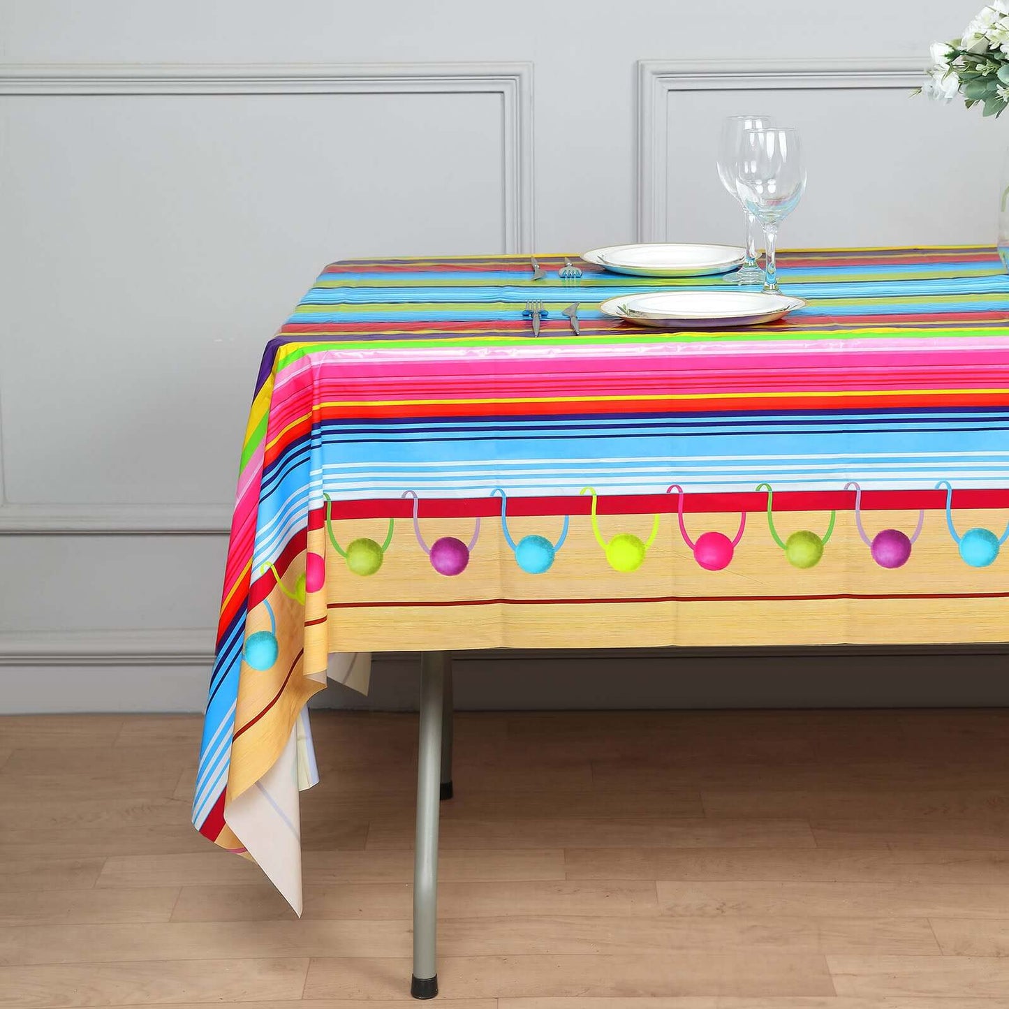 5 - Pack Plastic Table Covers Mexican Serape Rectangle - Vibrant PVC Disposable Tablecloths for Cinco De Mayo 54"x108" - Bell Racket Store