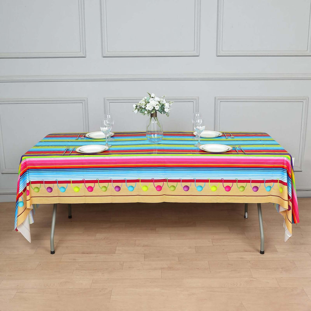 5 - Pack Plastic Table Covers Mexican Serape Rectangle - Vibrant PVC Disposable Tablecloths for Cinco De Mayo 54"x108" - Bell Racket Store