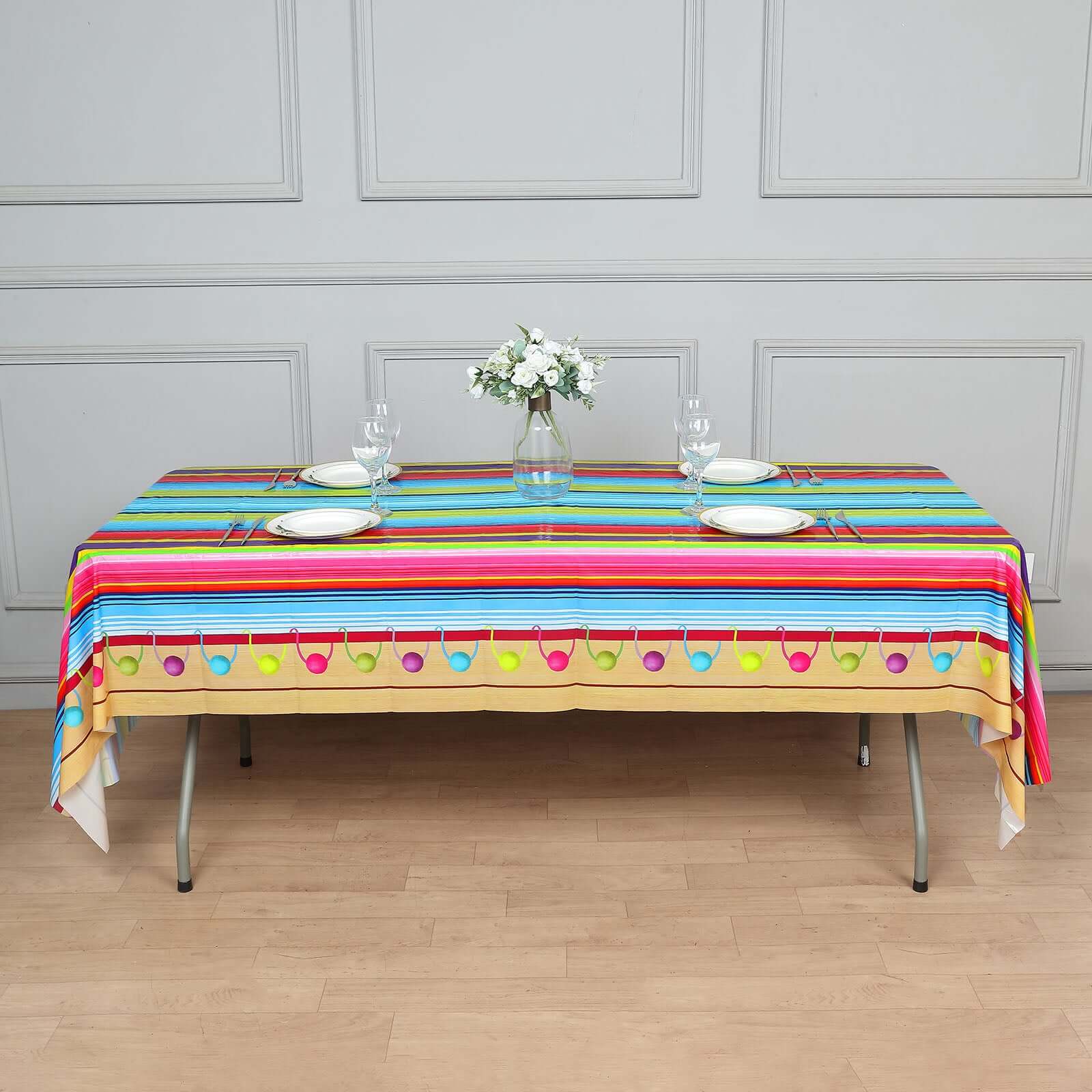 5 - Pack Plastic Table Covers Mexican Serape Rectangle - Vibrant PVC Disposable Tablecloths for Cinco De Mayo 54"x108" - Bell Racket Store