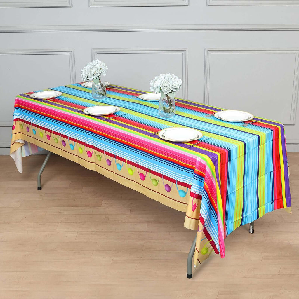 5 - Pack Plastic Table Covers Mexican Serape Rectangle - Vibrant PVC Disposable Tablecloths for Cinco De Mayo 54"x108" - Bell Racket Store