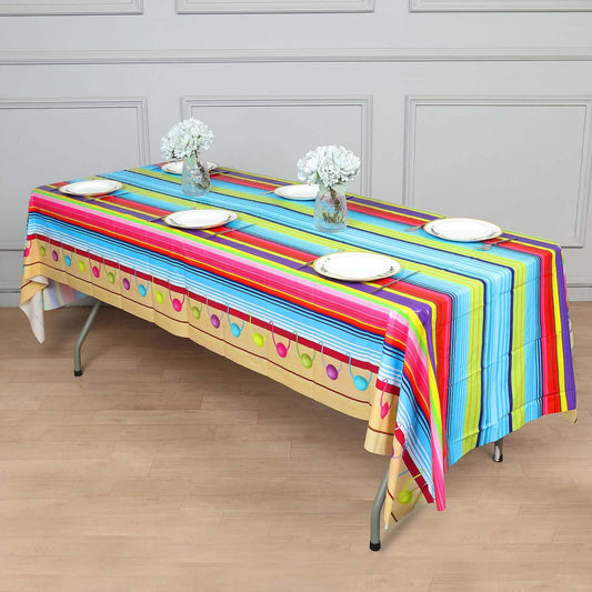 5 - Pack Plastic Table Covers Mexican Serape Rectangle - Vibrant PVC Disposable Tablecloths for Cinco De Mayo 54"x108" - Bell Racket Store