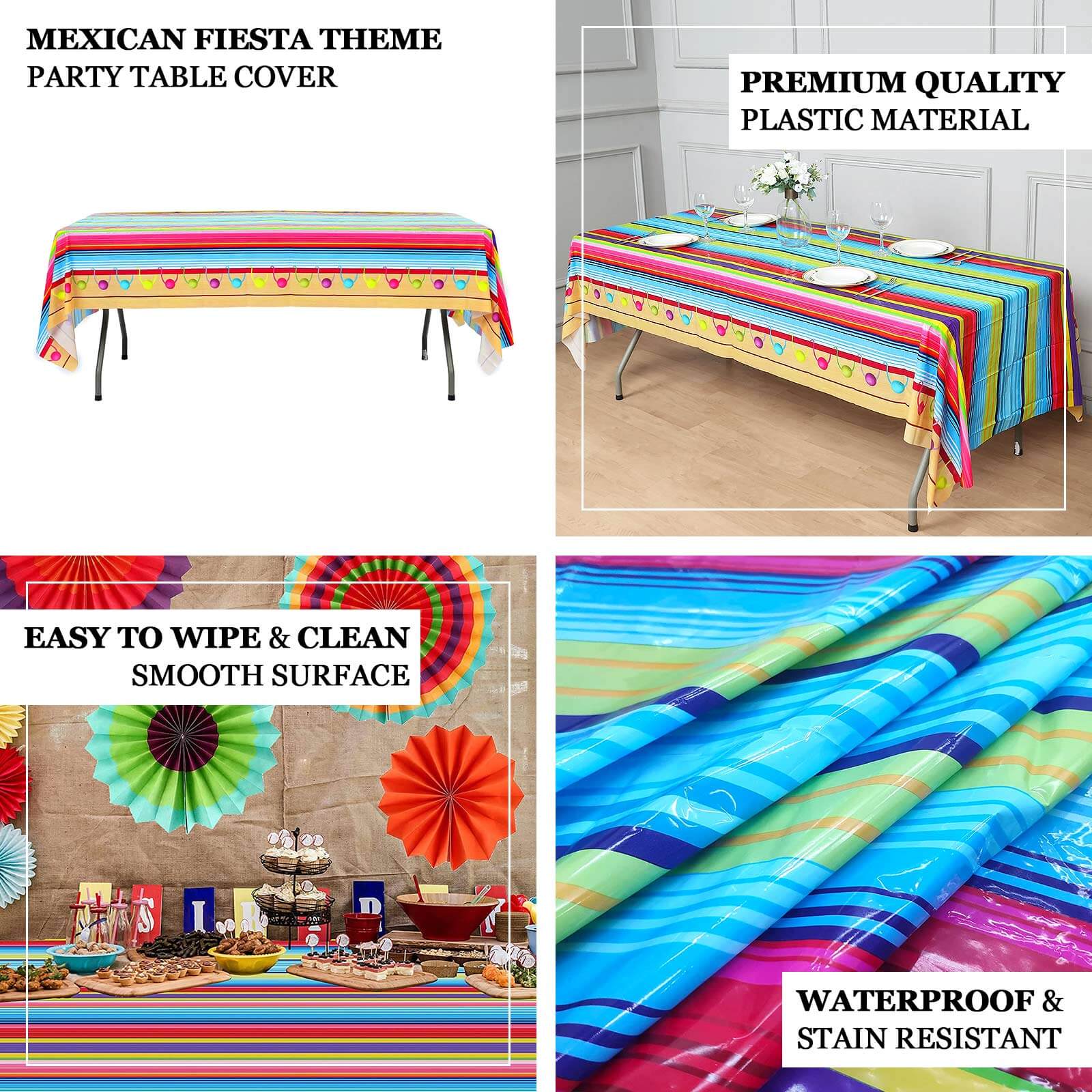 5 - Pack Plastic Table Covers Mexican Serape Rectangle - Vibrant PVC Disposable Tablecloths for Cinco De Mayo 54"x108" - Bell Racket Store