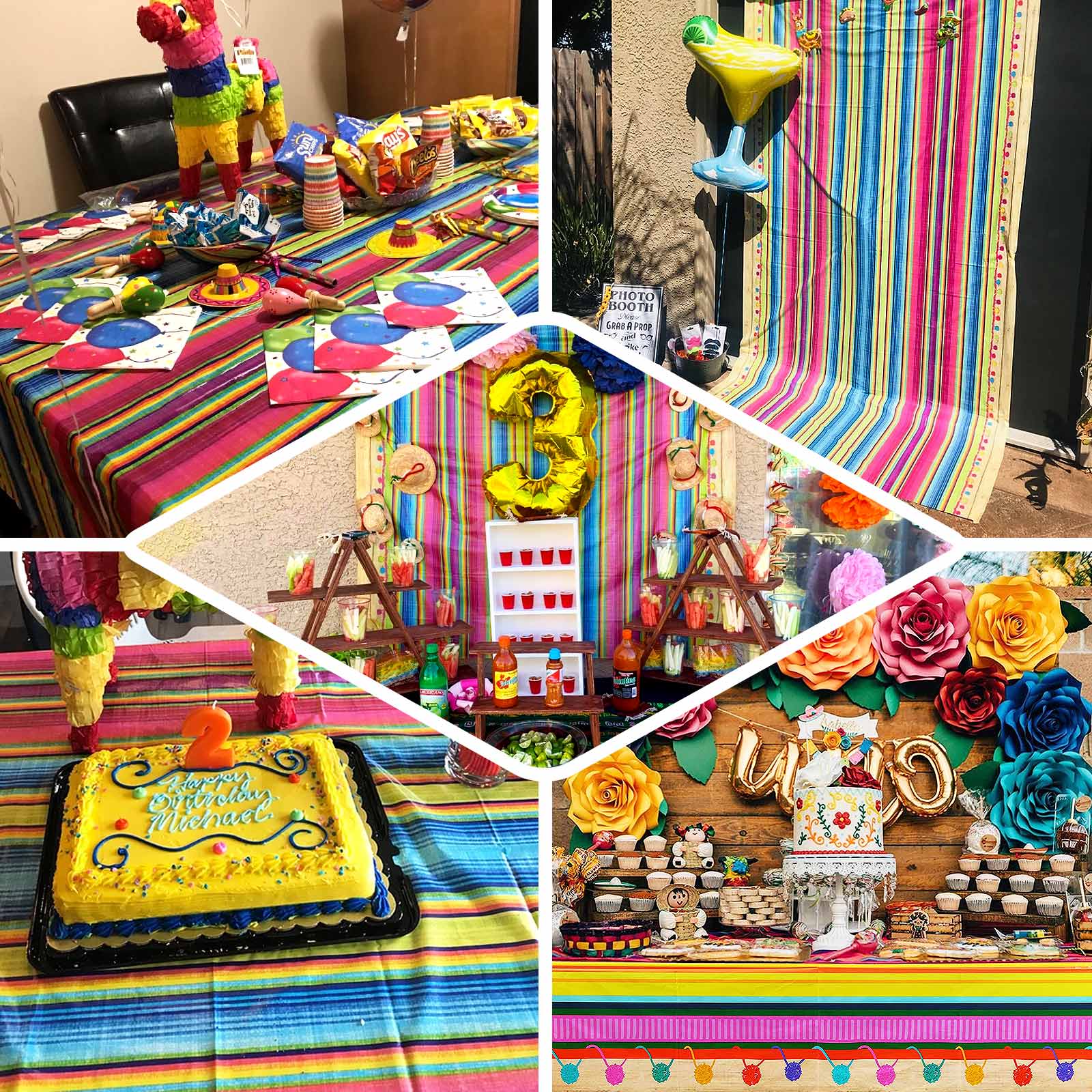 5 - Pack Plastic Table Covers Mexican Serape Rectangle - Vibrant PVC Disposable Tablecloths for Cinco De Mayo 54"x108" - Bell Racket Store