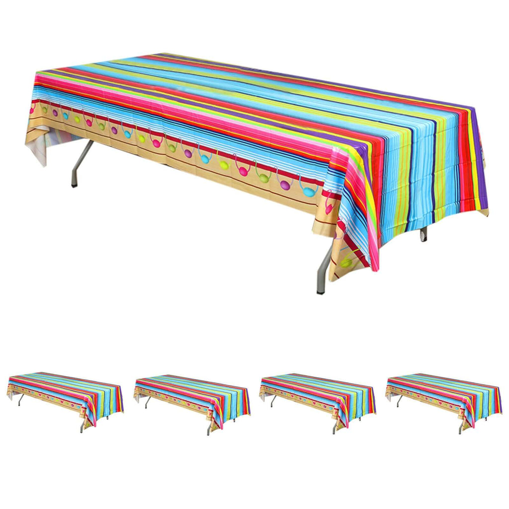 5 - Pack Plastic Table Covers Mexican Serape Rectangle - Vibrant PVC Disposable Tablecloths for Cinco De Mayo 54"x108" - Bell Racket Store