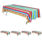 5 - Pack Plastic Table Covers Mexican Serape Rectangle - Vibrant PVC Disposable Tablecloths for Cinco De Mayo 54"x108" - Bell Racket Store