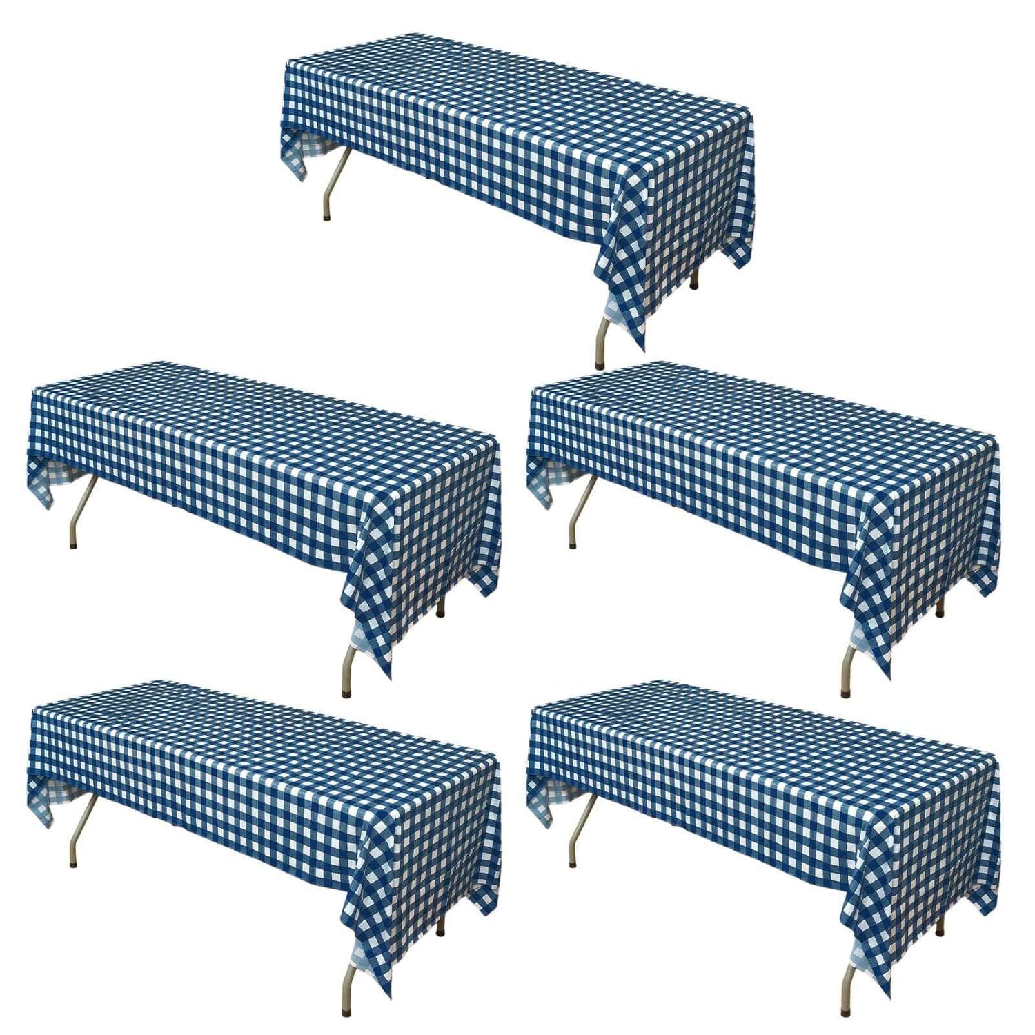 5 - Pack Plastic Table Covers Navy Blue Checkered Rectangle - Durable PVC Disposable Covers for Events 54"x108" - NestOCart