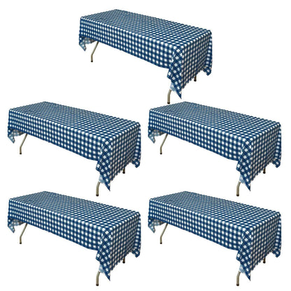 5 - Pack Plastic Table Covers Navy Blue Checkered Rectangle - Durable PVC Disposable Covers for Events 54"x108" - NestOCart