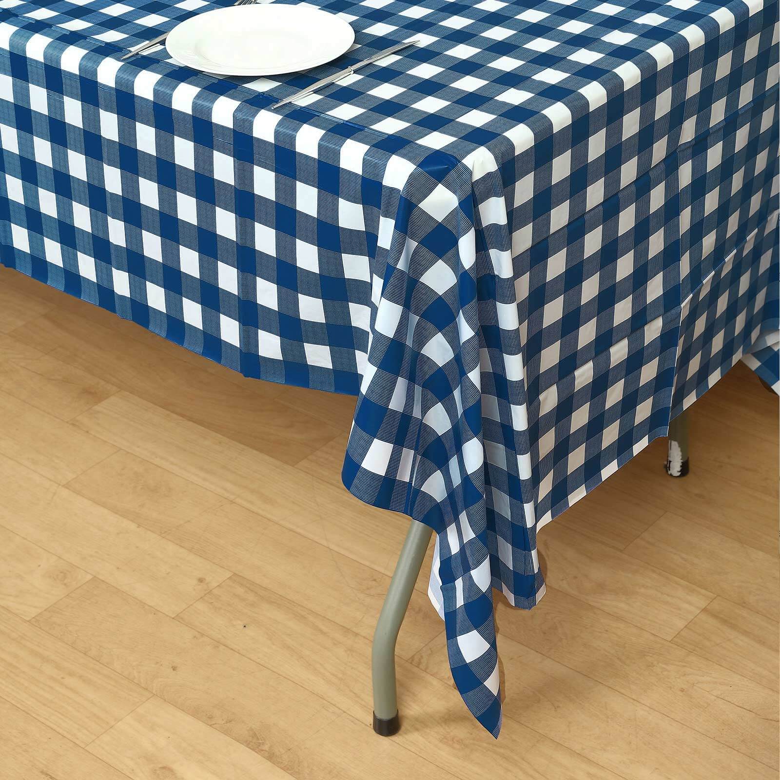5 - Pack Plastic Table Covers Navy Blue Checkered Rectangle - Durable PVC Disposable Covers for Events 54"x108" - NestOCart